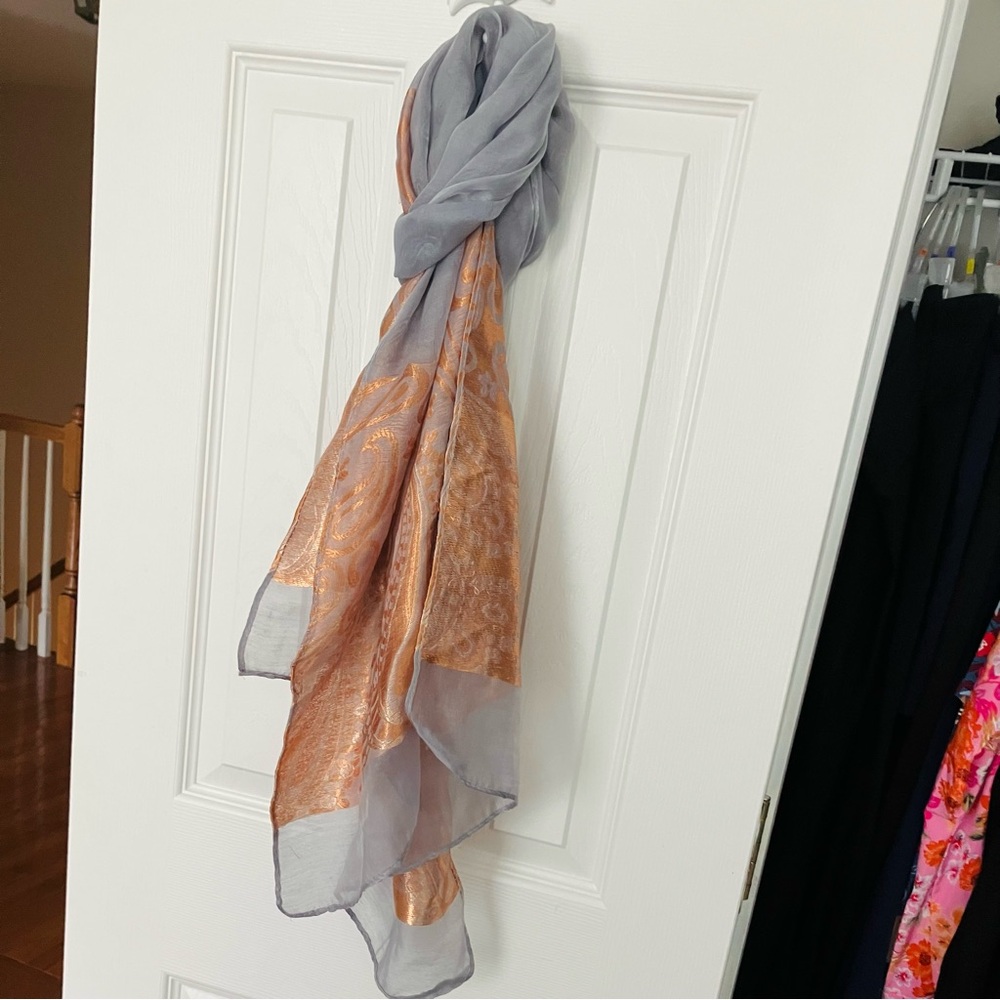 Gray Burnt Orange Paisley Colorblock Scarf